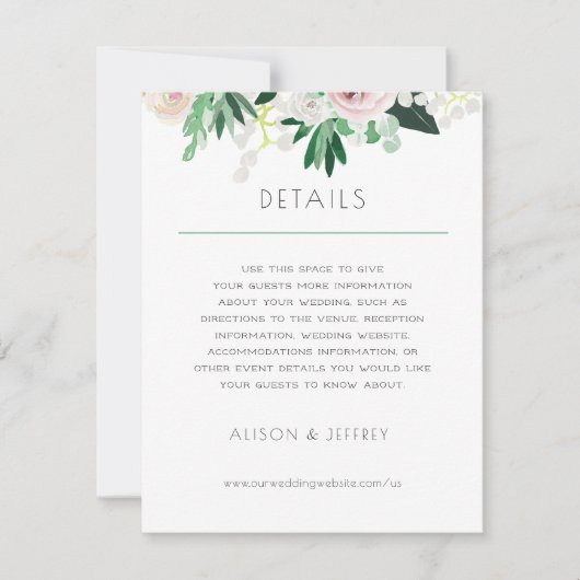 Waterverf Bloemen Wit Groen Bruiloft details Kaart (Voorkant)