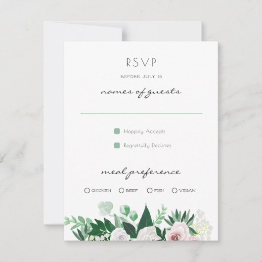 Waterverf Bloemen Wit Groen Bruiloft RSVP (Voorkant)