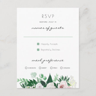 Waterverf Bloemen Wit Groen Bruiloft RSVP Kaartje
