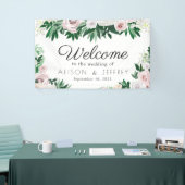 Waterverf Bloemen Wit Groen Bruiloft Welkom Spandoek (Beurs)