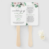 Waterverf Bloemen Wit Groen Huwelijksprogramma Handwaaier (Voorkant en achterkant)