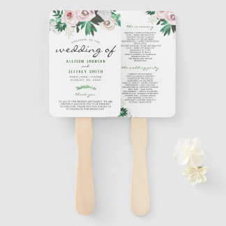 Waterverf Bloemen Wit Groen Huwelijksprogramma Handwaaier