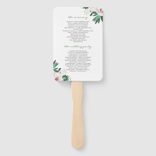 Waterverf Bloemen Wit Groen Huwelijksprogramma Handwaaier (Achterkant)