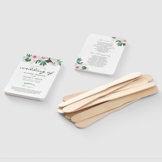 Waterverf Bloemen Wit Groen Huwelijksprogramma Handwaaier (Niet-gemonteerd)