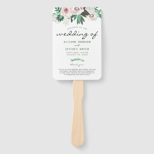 Waterverf Bloemen Wit Groen Huwelijksprogramma Handwaaier (Voorkant)