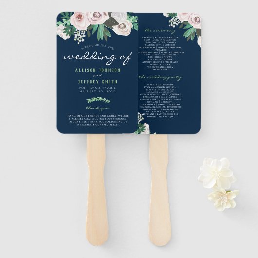 Waterverf Bloemen Wit Groen Huwelijksprogramma Handwaaier (Voorkant en achterkant)