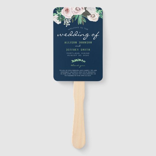 Waterverf Bloemen Wit Groen Huwelijksprogramma Handwaaier (Voorkant)