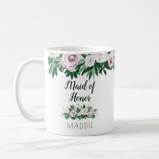 Waterverf Bloemen Wit Groen Maid van Honor Favor Koffiemok (Links)
