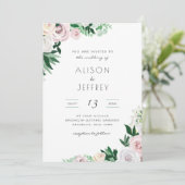 Waterverf Bloemen Wit Groen Roze Bruiloft Kaart (Staand voorkant)