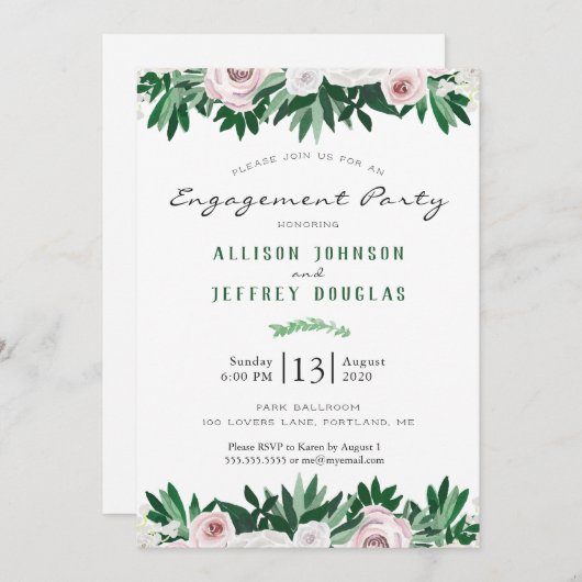 Waterverf Bloemen Wit Groen Verlovingsfeest Kaart (Voorkant / Achterkant)