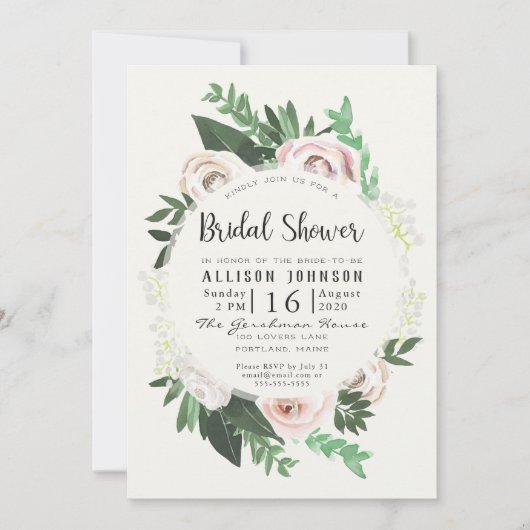 Waterverf Bloemen Wit Groen Vrijgezellenfeest Kaar Kaart (Voorkant)