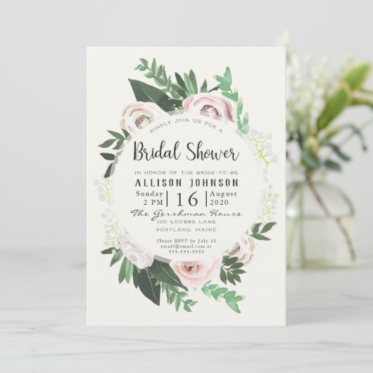 Waterverf Bloemen Wit Groen Vrijgezellenfeest Kaar Kaart (Staand voorkant)