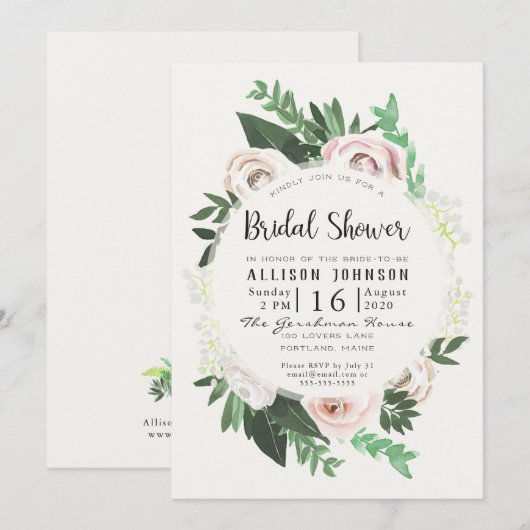 Waterverf Bloemen Wit Groen Vrijgezellenfeest Kaar Kaart (Voorkant / Achterkant)