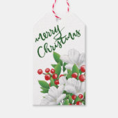 Waterverf Bloemen Wit Rood Groen Vrolijk Kerstfees Cadeaulabel (Voorkant)