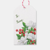 Waterverf Bloemen Wit Rood Groen Vrolijk Kerstfees Cadeaulabel (Achterkant)