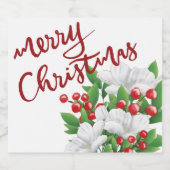 Waterverf Bloemen Wit Rood Groen Vrolijk Kerstfees Sparkling Wijnetiket (Enkel label)