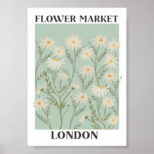 Waterverf Bloemen Witte Daisy Flower Market Poster (Voorkant)