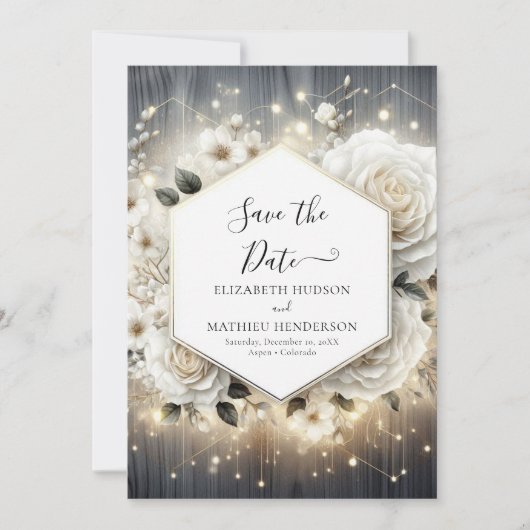 Waterverf Bloemen Witte Rozen bruiloft Save The Date (Voorkant)