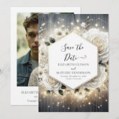 Waterverf Bloemen Witte Rozen bruiloft Save The Date (Voorkant / Achterkant)
