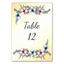 Waterverf bloemen Yellow Shine Table Number Kaart
