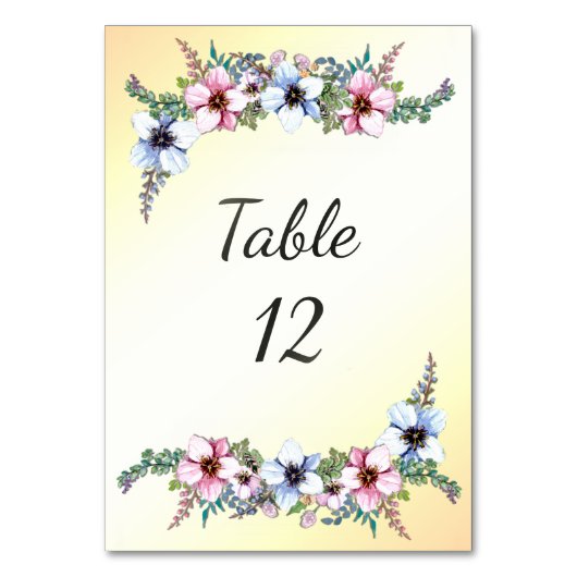 Waterverf bloemen Yellow Shine Table Number Kaart (Voorkant)