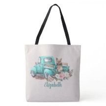 Waterverf Bloemen & Yorkie in Teal Truck