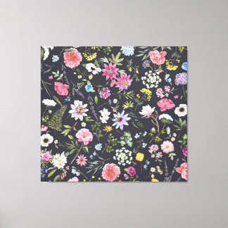 Waterverf Bloemen: Zacht zomerpatroon. Canvas Afdruk