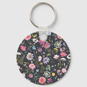 Waterverf Bloemen: Zacht zomerpatroon. Sleutelhanger