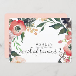 Waterverf bloemen zal mijn Bridesmaid naam zijn Kaart