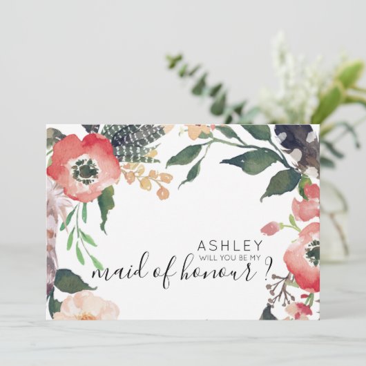 Waterverf bloemen zal mijn Bridesmaid naam zijn Kaart (Staand voorkant)