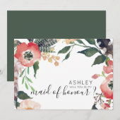 Waterverf bloemen zal mijn Bridesmaid naam zijn Kaart (Voorkant / Achterkant)