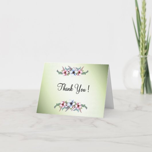 Waterverf bloemen Zien Dank je wel blanco binnenin Bedankkaart (Voorkant)