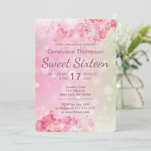 Waterverf Bloemen Zoet Zestien Feestuitnodiging Kaart (Staand voorkant)