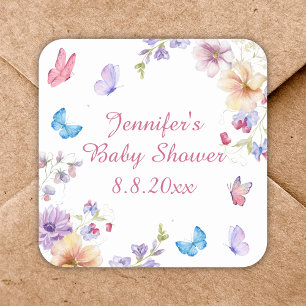 waterverf Bloemen Zomer Meisje baby shower Roze Vierkante Sticker