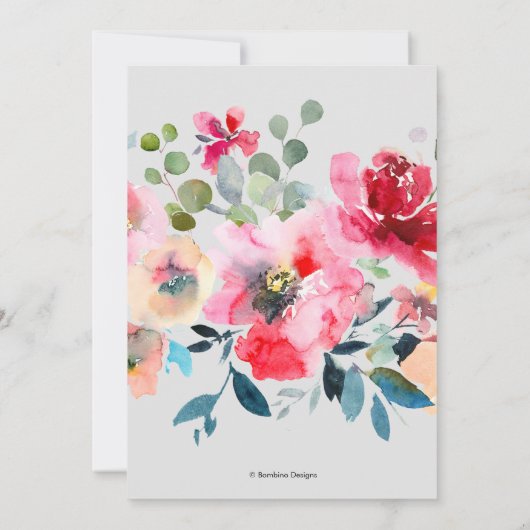 Waterverf Bloemen Zomer Rozen, Rode Ombre Bruiloft Kaart (Achterkant)