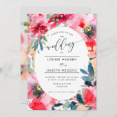 Waterverf Bloemen Zomer Rozen, Rode Ombre Bruiloft Kaart (Voorkant / Achterkant)