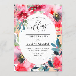 Waterverf Bloemen Zomer Rozen, Rode Ombre Bruiloft Kaart