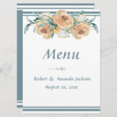 Waterverf Bloemen Zomerbruiloft Blauw Groen Menu (Voorkant / Achterkant)