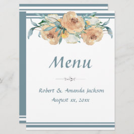 Waterverf Bloemen Zomerbruiloft Blauw Groen Menu