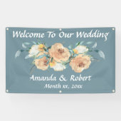 Waterverf Bloemen Zomerbruiloft Blauw Groen Spandoek (Horizontaal)