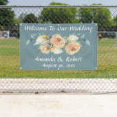 Waterverf Bloemen Zomerbruiloft Blauw Groen Spandoek (Insitu)