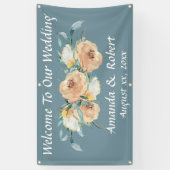 Waterverf Bloemen Zomerbruiloft Blauw Groen Spandoek (Verticaal)