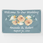 Waterverf Bloemen Zomerbruiloft Blauw Groen Spandoek (Horizontaal)