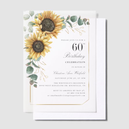 Waterverf Bloemen Zonnebloem 60ste Verjaardagsfees Vellum Uitnodigingen (Offset)