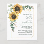 Waterverf Bloemen Zonnebloem Baby shower Uitnodigi (Voorkant)