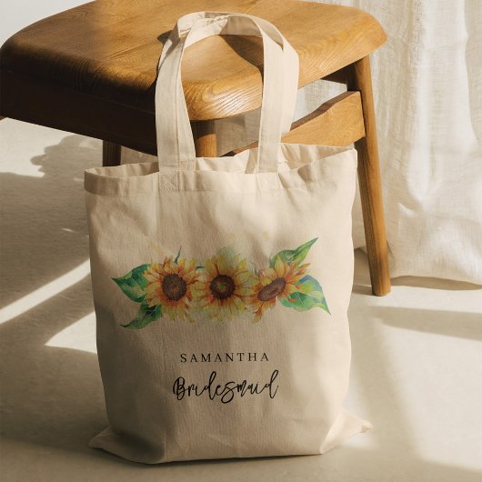 Waterverf Bloemen Zonnebloem Bruidsmeisje Tote Bag