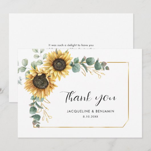 Waterverf Bloemen Zonnebloem Bruiloft Bedankkaart (Voorkant / Achterkant)