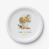 Waterverf Bloemen Zonnebloem Bruiloft Receptie Papieren Bordje (Voorkant)