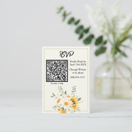Waterverf Bloemen Zonnebloem Daisy RSVP Informatiekaartje (Staand voorkant)