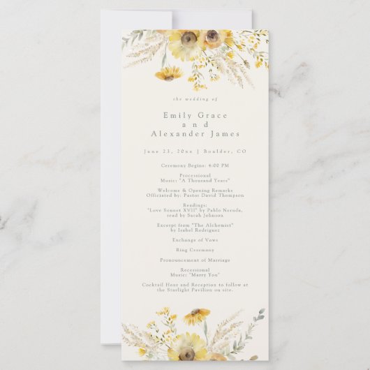 Waterverf Bloemen Zonnebloem Trouwprogramma's (Voorkant)